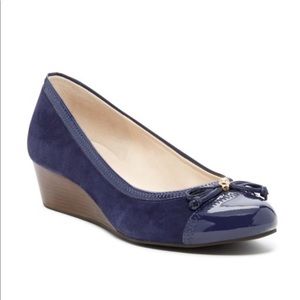 Cole Hahn Elsie Suede Cap Toe Lace Wedge Marine